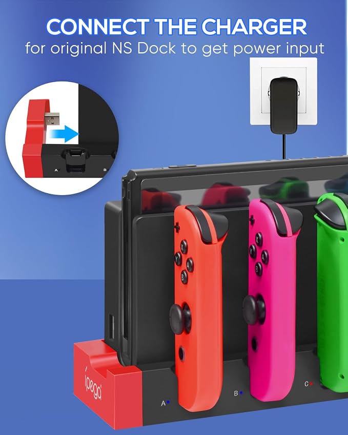 Switch 1 & Switch OLED Controller Charger Dock, FYOUNG Charging Dock for Switch OLED, 4 in 1 Portable Fast Charger Staion for JoyCon Accessories with USB Type-C Cord - Image 3