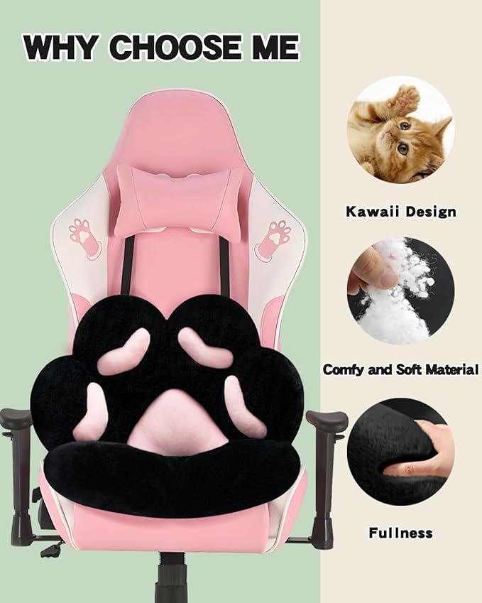 MOONBEEKI Cat Paw Cushion Chair Comfy Kawaii Plush Seat Cushions | Chair Cushion Pillow for Gamer 28"x 24" Cozy Floor Cute Girl Worker Gift, Dining Room Bedroom Decorate, Black - Image 5