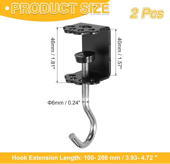 PATIKIL Desk Hook, 2Pcs Desk Mount Bag Holder Hook Cat Claws J Hooks for Hanging Bag Backpack Under Desk Clamp Purse Adjustable Headphone Table Closet Door Under Counter, Black - Image 2