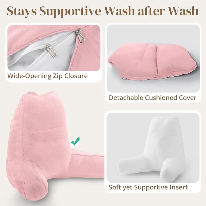 Sasttie Reading Pillow for Bed, Back Pillow for Sitting Up, Pink - Image 6