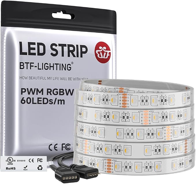 BTF-LIGHTING RGBW LED Strip Warm White 16.4ft 60LED DC24V UL Listed IP67 by BTF-LIGHTING