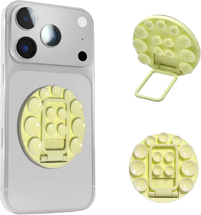 Small Rotundity Suction Cup Suction Phone Card Holder, Desktop Metal Bracket, Phone for iPhone and Android, Hands-Free Sticky Phone Grip Holder Stick On Phone Case for Videos (Yellow) by OBHEI