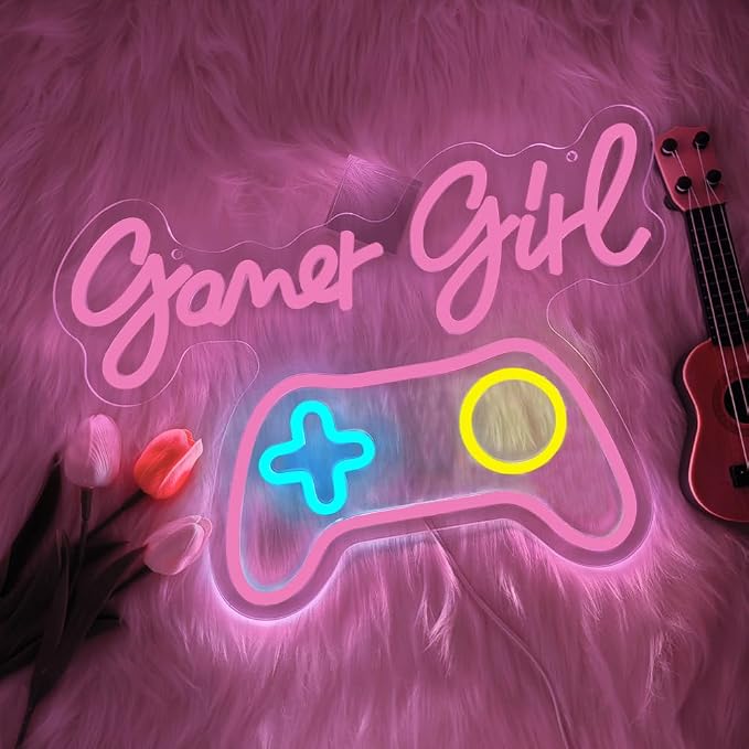 Gamer Neon Sign,Gaming Neon Sign for Gamer Room Decor LED Lights Girl's Bedroom Wall Decor Gamepad Dimmable Neon Gaming Sign for Party Decorations Girl Gifts USB Powered(15.4"*11.4") - Image 3