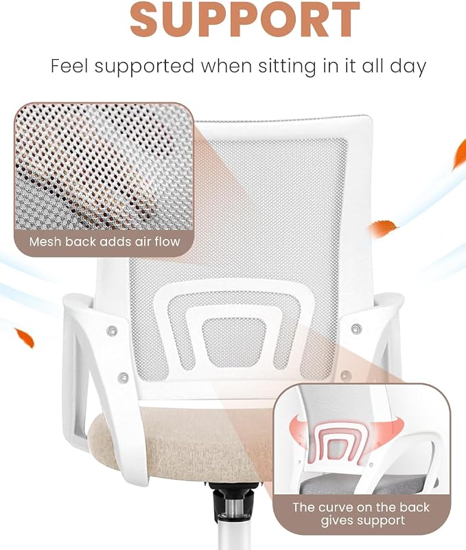 NEO CHAIR Office Computer Chair Ergonomic Mid-Back Mesh Desk Chair, Beige | Breathable Mesh Back with Lumbar Support, Height Adjustment, Smooth Rolling Casters for Home Office, Study or Gaming Setup - Image 5