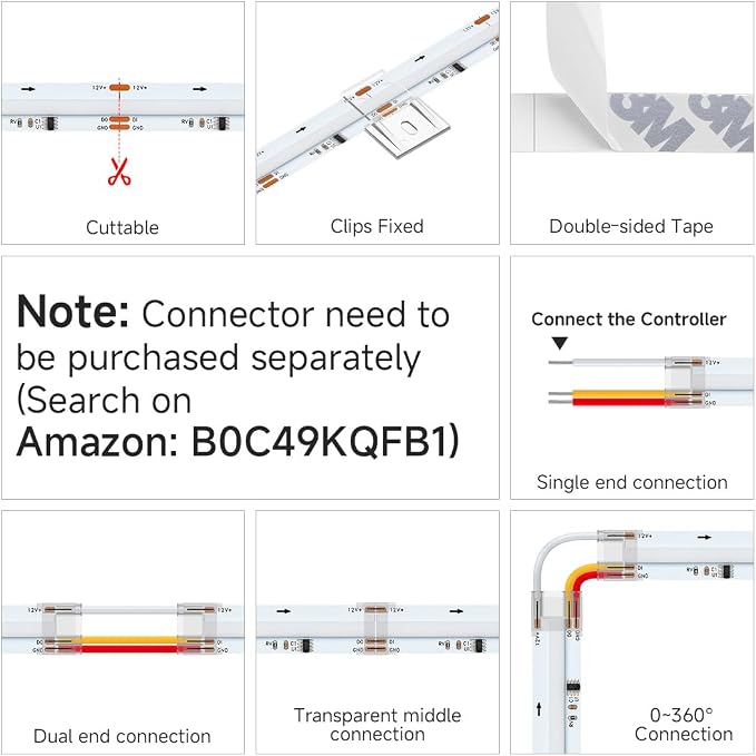 BTF-LIGHTING IP66 RGB WS2811 Smart IC FCOB COB LED Strip, UL Listed 864LEDs/m High Density Color Chasing Uniform Light, DC12V 16.4FT 12mm Width Tape Light for Home DIY Decor(No Adapter or Controller) - Image 7