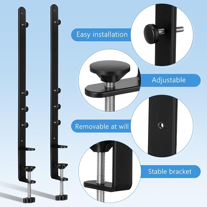 2Pcs Desk Clamp, Metal Pegboard Fixing Mount Extended Version, Black Desk Mount Bracket for Office Game Home Desktop Accessories Bracket - Image 3