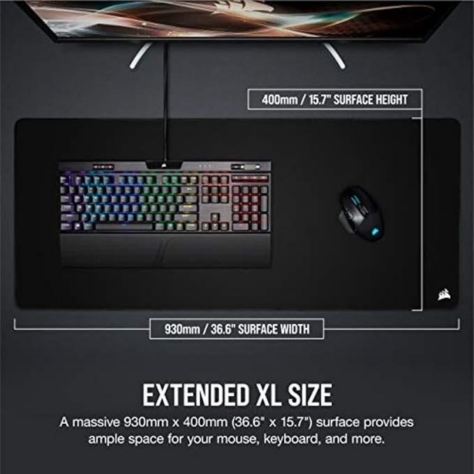 Corsair MM350 PRO Extended XL Premium Spill-Proof Cloth Gaming Mouse Pad – 36.6” Width x 15.7” Height Surface – Black - Image 5