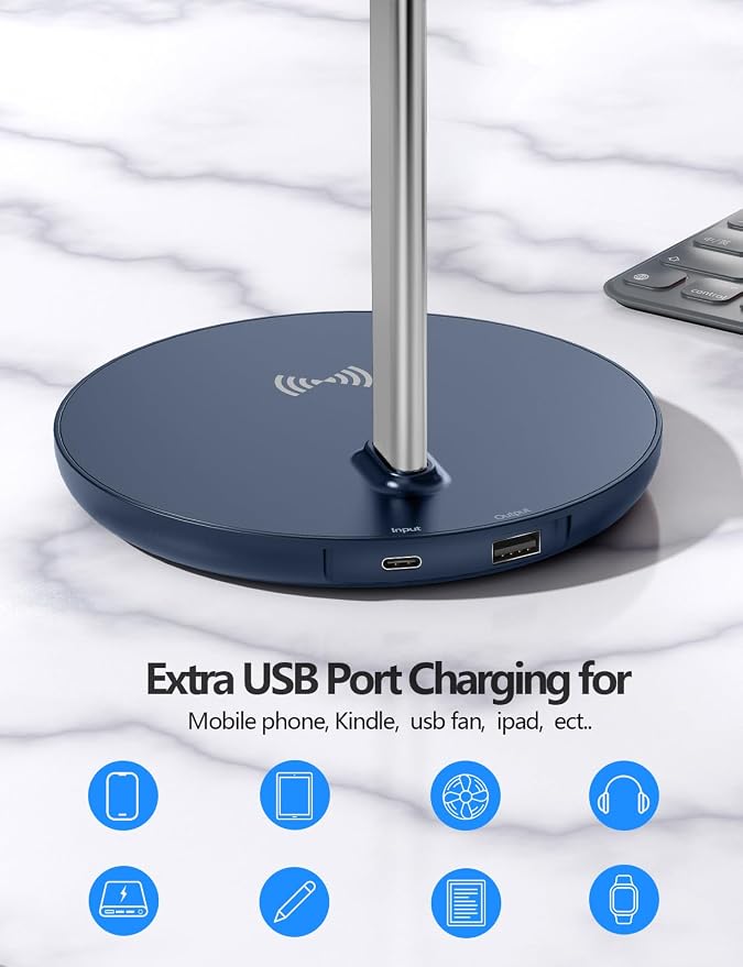 Miroddi Headphone Stand with Wireless Charger, Independent USB Charging Port, 5 in 1 Charging Station Headset Holder Rack for iWatch, iPhone, Samsung and Desk All Headphones, Dark Blue - Image 5