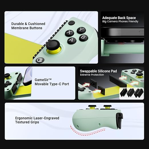 GameSir X5 Lite Mobile Gaming Controller for Android, iPhone 15/iPhone 16 Series, iPad Mini 7(USB-C), Type-C Phone Controller with Hall Effect Sticks, Turbo Function for Call Of Duty, Genshin Impact, Minecraft, Plug and Play Gamepad(Wasabi) - Image 4