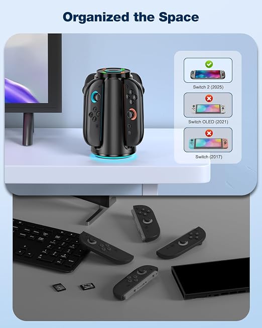 Switch 2 Charging Dock for Nintendo Controller Joy Con (2025), Mocagen Joy-Con 2 Charger Station with Dynamic Light, Magnetic Mount for 4 in 1 Switch 2 Joy-con Accessories - Image 5