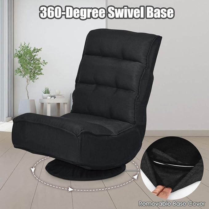 Giantex 360 Degree Swivel Floor Chair, Folding Floor Gaming Chair with 6 Positions Adjustable, Lazy Sofa Lounge Chair w/Tufted Back Support, Video Gaming Chair for Reading TV Watching (Black) - Image 7