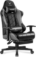 Gaming Chair with Footrest, Ergonomic High-Back PU Leather Computer Chair with 3D Adjustable Armrests, Headrest and Lumbar Support, Office Desk Chair with Diamond Stitching for Adults & Teen by ComHoma