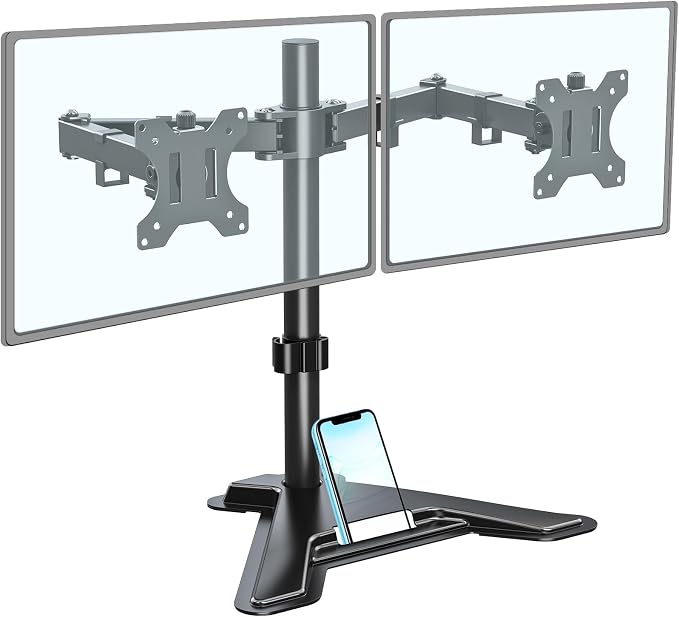 MOUNTUP Dual Monitor Stand - Freestanding & Height Adjustable Monitor Desk Mount, Steady VESA Mount Holds Max 17.6 lbs, Computer Monitor Stand for 2 Screens up to 27 inches, For Home Office by MOUNTUP