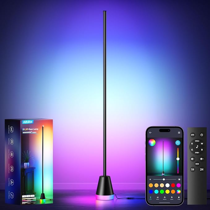 RGBICW Corner Floor Lamp, Modern LED Ambient Lighting, Jet Black by Unknown