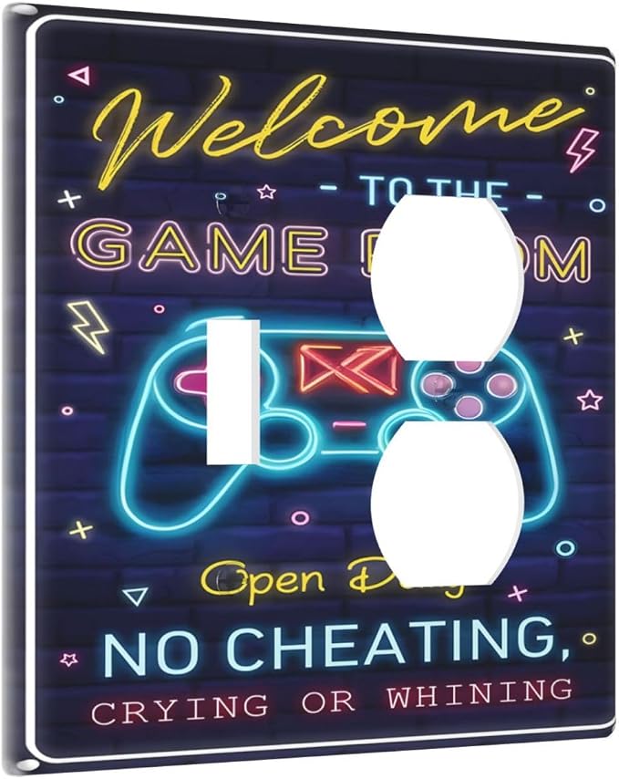 Decorative Outlet Covers Welcome to the Game Room Sign 2 Gang Combination 1 Toggle/1 Duplex Light Switch Cover Gfci Wall Plate Electrical Receptacle Switchplate for Bedroom Decor - Image 2