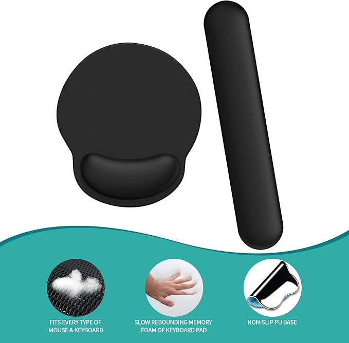eulps Mouse Pad Wrist Support, Ergonomic Memory Foam Keyboard Wrist Pad & Gel Wrist Rest Set for Computer Keyboard for Easy Typing & Pain Relief for Office & Home(Black Set) - Image 6