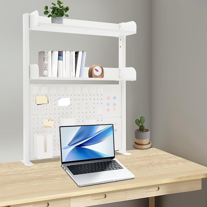 Clamp On Desk Organizer Shelf, 31.5" x 37" Desk Extender Pegboard Bookshelf Workstation Computer Desk Accessories with Shelf for Office, Privacy Panel for Gaming Desk (White, 31.5"W x 37.4"H) - Image 4