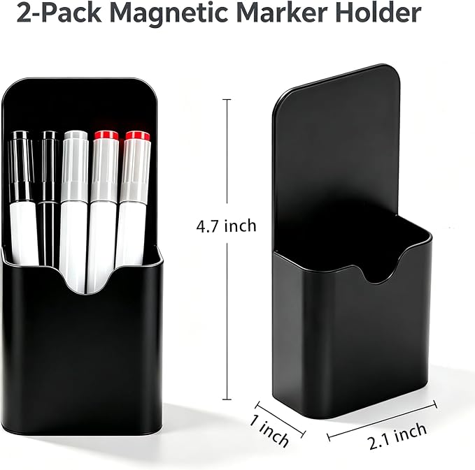 2PCS Magnetic Pen Marker Holders, Magnet Pencil Cup Storage Black - Image 2