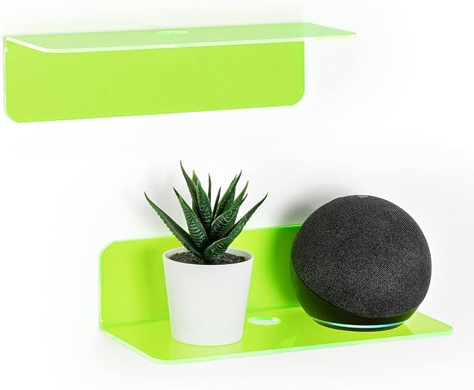 OAPRIRE 9 Inch Floating Wall Shelves Set of 2 - Personalize Expand Wall Space - Acrylic Small Wall Shelf for Bathroom, Bedroom, Living Room, Office, with Cable Clips - Clear Green by OAPRIRE