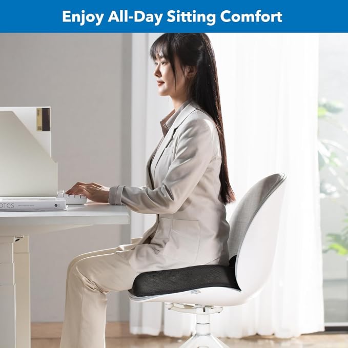 Mount-It! Office Seat Cushion, Premium Comfort Chair Lumbar Support, Memory Foam, Gel Filling, Ergonomic for Car, Desk, Back Hip Butt Tailbone Relief, Sciatica Cushions Washable Cover in Black - Image 5