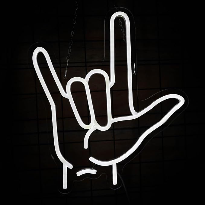 I Love You Neon Sign Hand Sign for ASL Classroom Decor Love you Hand Gesture Led Neon Light Sign for Wall Decor Stream background Gifts 12.6 * 14.4 Inch - Image 3