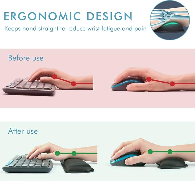 VAGAU Premium Keyboard Wrist Rest and Mouse Pad Wrist Support (2 Pack) | Ergonomic Memory Foam Set for Office, Laptop, Mac, Computer and Gaming, Comfortable Typing &Wrist Pain Relief - Image 3