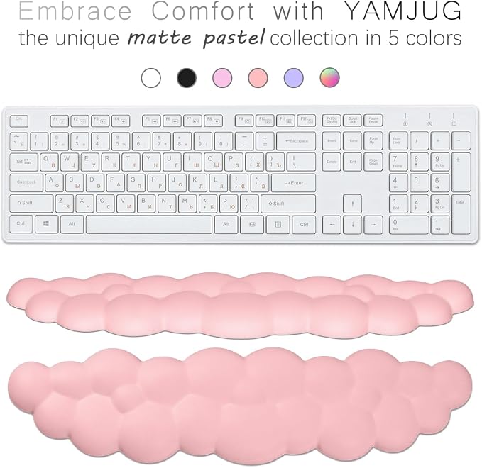 4 in 1 Ergonomic Leather Cloud Wrist Rest Keyboard and Mouse Pad & Coaster | Full 4-Piece Set, Non-Slip PU Base, Soft Memory Foam Comfort For Long Work/Gaming Hours, Cute Desk Decor, Easy To Clean - Image 3