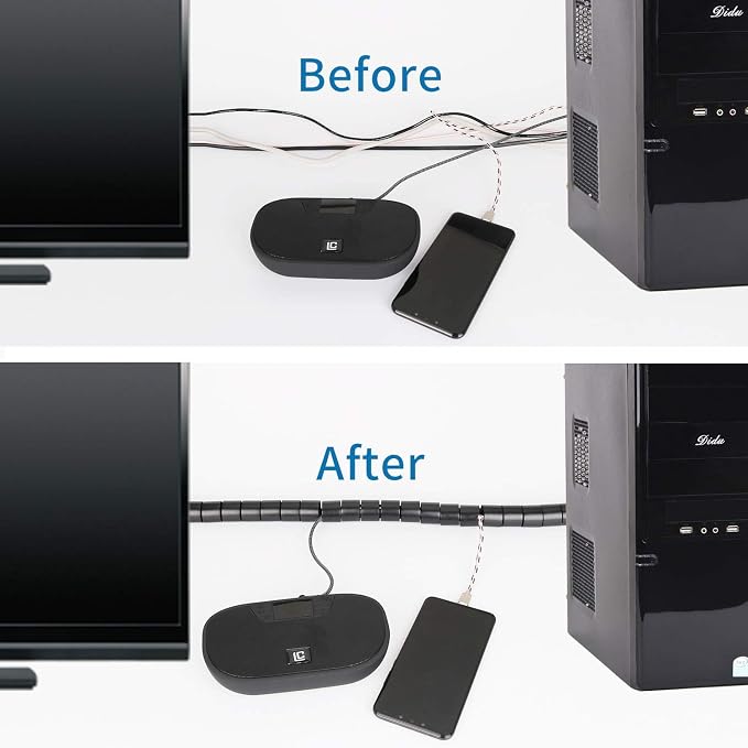 10FT Cable Management Sleeve Cord Bundler 0.8" Diameter w/Zip Clip Zipper Wire Wrap Cord Organizer Cable Tube Hider Flexible & Expandable Home & Office Wire Concealer for PC TV Computer Cinema - Image 7