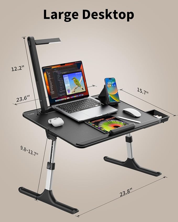 Laptop Table with LED Desk Light, SAIJI Laptop Stand for Bed - Image 6