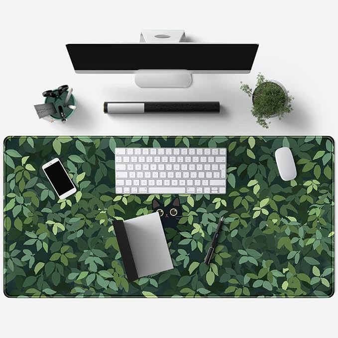 Cute Cat Desk Mat Kawaii Green Desk Pad - Large Gaming Mouse Pad Laptop Mat | Desk Pad Large Anime Gaming Mouse Pad for Desk Computer Office Keyboard Laptop 31.5x15.7 in - Non-Slip Base, Stitched Edges - Image 4