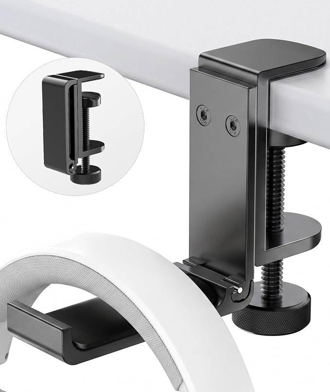 Kimiangel Headphone Stand Under Desk, Foldable Aluminum Headset Holder with Adjustable Screw Clamp, Headphone Hook Mount for Gaming Accessories, Space-Saving Under Table Headset Hanger by Kimiangel