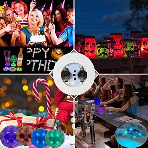 LED Coaster Discs,12 Pack Light Up Coasters,7Colors RGB LED Bottle Lights,Bottle Glorifier, LED Sticker Coaster Discs Light Up for Drinks, Flashing Shotb Light (Multicolor) - Image 5