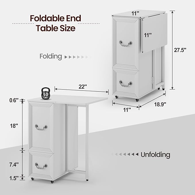 Dystler Rolling Side Table Set of 2 on Wheels, with Charging & LED Lights - Image 2