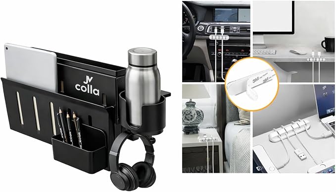 Desk Side Storage Organizer Clamp On – Side Desk Organizer Kit with Cup Holder, Magnetic Cable Organizer & Accessory Magnet, Hanging Desk Organizer for Home Office & Standing Desk - Image 6