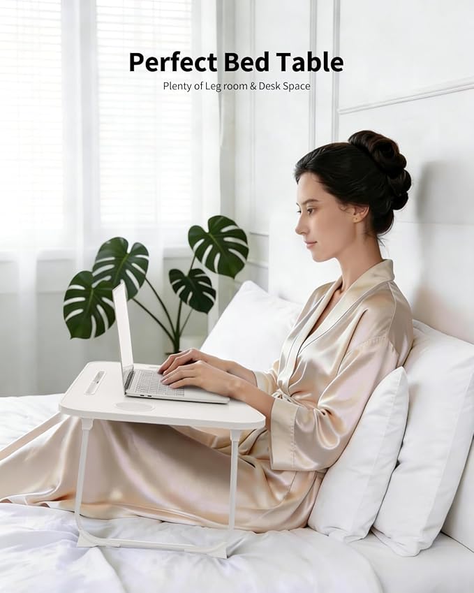 Ruxury Folding Lap Desk Bed Desk Laptop Table Tray, Breakfast Serving Tray, Portable & Lightweight Mini Table for Sofa Couch Floor - White - Image 3