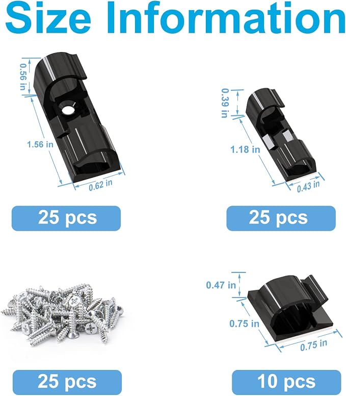 TidyHelper Adhesive Cable Clips Black (M&L Sizes, 60 PCS), Indoor/Outdoor - Image 2