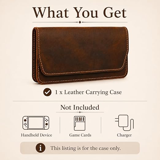 D&M leather studio Handmade Full Grain Leather Carrying Case for 5.5 Inch Handheld Game Console with Magnetic Snap Closure.Compatible with Switch Lite - Image 6