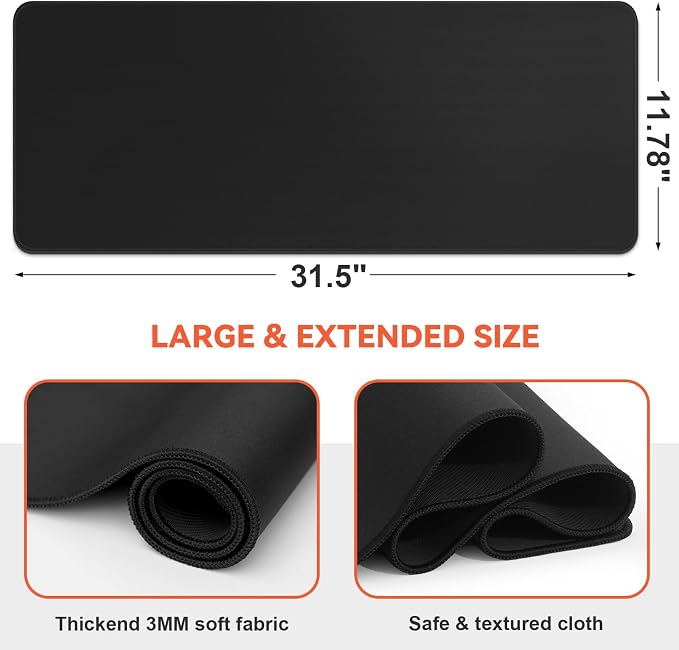 DIGSOM Gaming Mouse Pad Black Keyboard Pad 31.5 x 11.8in | XL Mouse mat, Smooth surface, Anti-slip rubber base, For keyboard and mouse, For home and office use - Image 2