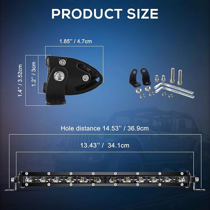 CO LIGHT Led Light Bar Single 14 inch Slim Single Row Lightbar Driving Combo Beam Off Road Work Lights with Mounting Brackets & 6D Reflectors for Truck, Car, Cabin, Boat, ATV, UTV - Image 2