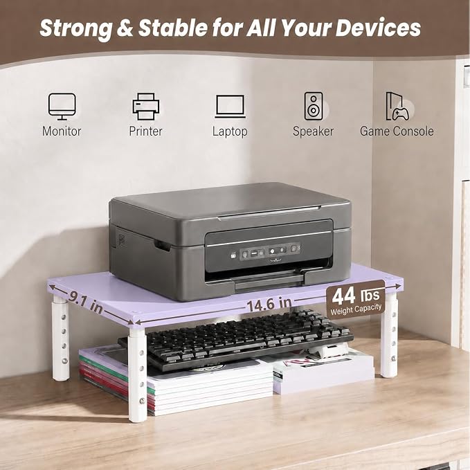 OPNICE Adjustable Monitor Stand Riser for Desk, Wood Computer & Laptop Stand, Desk Organizers and Accessories, Office Desk Accessories & Workspace Organizer for Home Office Supplies, Purple - Image 4
