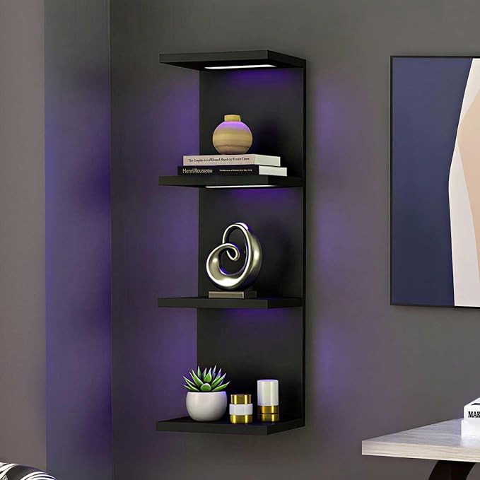VIWODS 4-Tier Wall Shelf Unit with Lights, Black by VIWODS