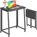 4NM 23.6" Mobile Small Folding Desk, Foldable Rolling Computer Home Office Desk, Study Writing Table for Small Space Saving Bedroom, with Wheels - All Black by 4NM