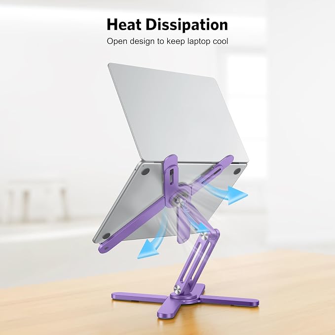 OMOTON LA10 360° Rotating Laptop Stand Riser Foldable for Desk, Purple | Aluminium Aolly, Tool-free Adjustable Height Angles, Collaborative Work, Easy Storage, Fits 11"-17" MacBook Pro/Air, Dell, HP - Image 8