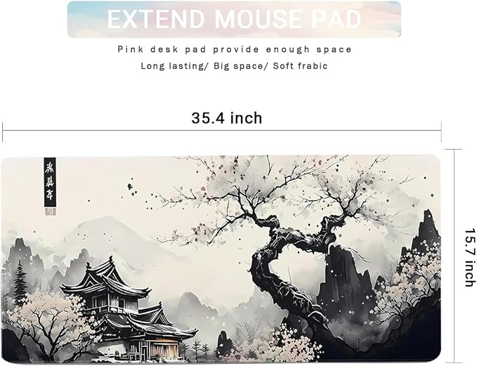 Large Mouse Pad Set, Japanese Extended Mouse Pad Black Desk Pad Easy Typing for Typing Office Game 35.4 x15.7 in - Japanese Scenery - Image 2