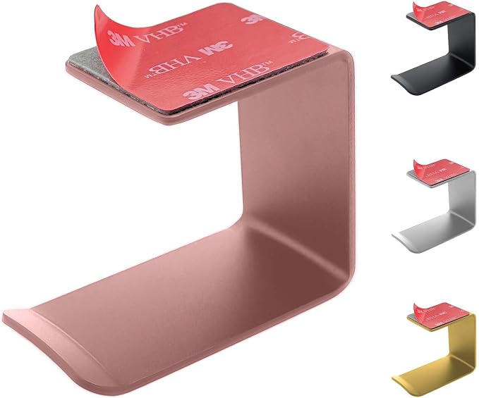 Aluminum Under-Desk Headphone Hanger with Strong Adhesive (1 Pack, Pink) by MtJun