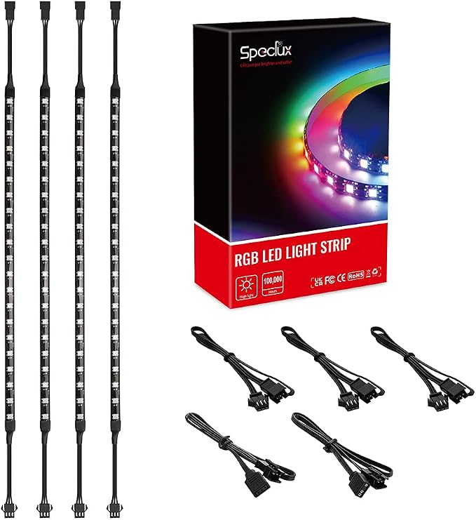 Magnetic NEON Addressable RGB PC LED Strip, 4x13.7inch Flexible Diffused Silicon ARGB Strip for 5V 3-pin LED Header, Compatible with ASUS Aura SYNC, Gigabyte ARGB Fusion (4 Strips) - Image 7