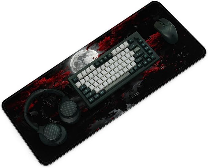 Gaming Mouse Pad with Anti-Slip Rubber Base, Extended Large Computer Mouse Mat with Stitched Edges, Long XL Anime Mousepad for Laptop and Keyboard, 31.5 x 11.8 inch (Dark Full Moon) - Image 3