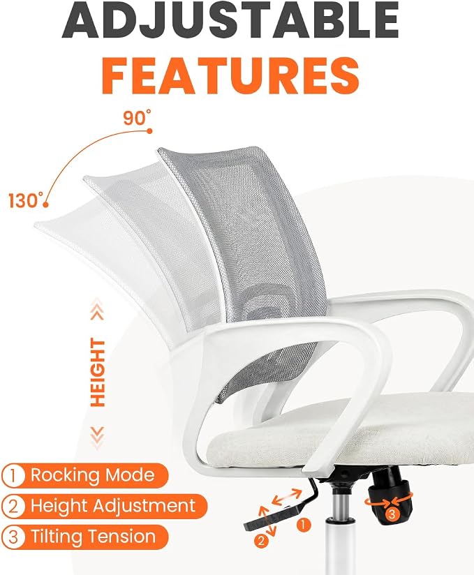 NEO CHAIR Office Computer Chair Ergonomic Mid-Back Mesh Desk Chair, Ivory | Breathable Mesh Back with Lumbar Support, Height Adjustment, Smooth Rolling Casters for Home Office, Study or Gaming Setup - Image 6