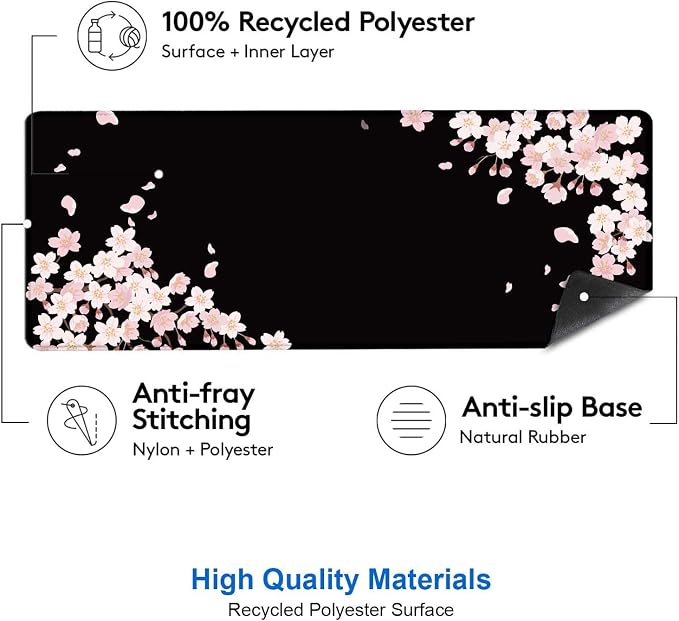 IMAYONDIA Sakura Japanese Desk Mat, Cherry Blossom Large Gaming Mouse Pad, Black Elegant Floral Mousepad for Women, Minimalistic Flower Aesthetic Desk Pad for Work, Game, Office, 31.5x11.8 - Image 3