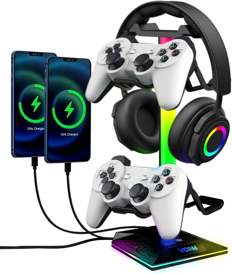 VCOM RGB Gaming Headphones Stand with 2 USB and 1 Type-C Ports, Headset Stand with 10 Light Modes and Non-Slip Rubber,Suitable for All Earphone Accessories, Best Gift for Desk Gamers - Image 8